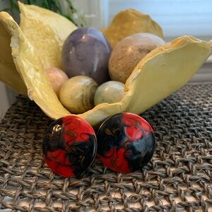 Vintage Enamel Red and Black Swirl Earrings